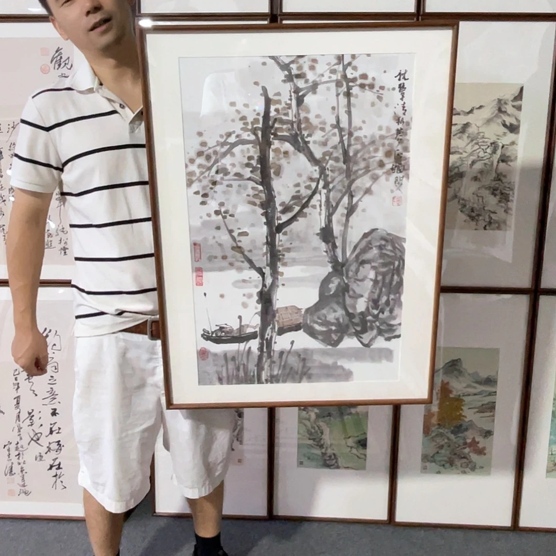 国画手绘画作品带框80/60