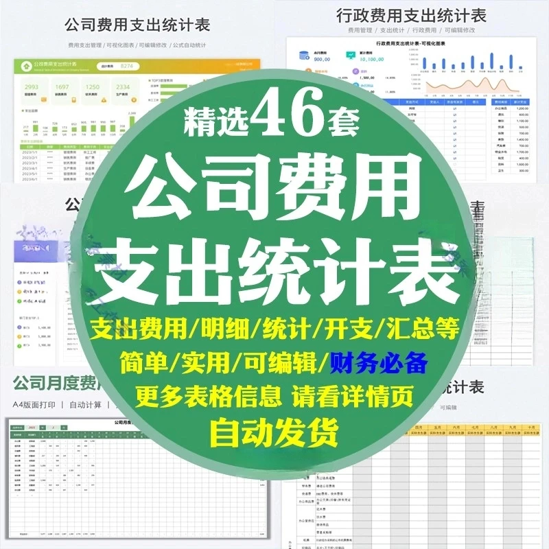 企业公司费用支出明细统计表全年终行政食堂月度团建旅游日常财务
