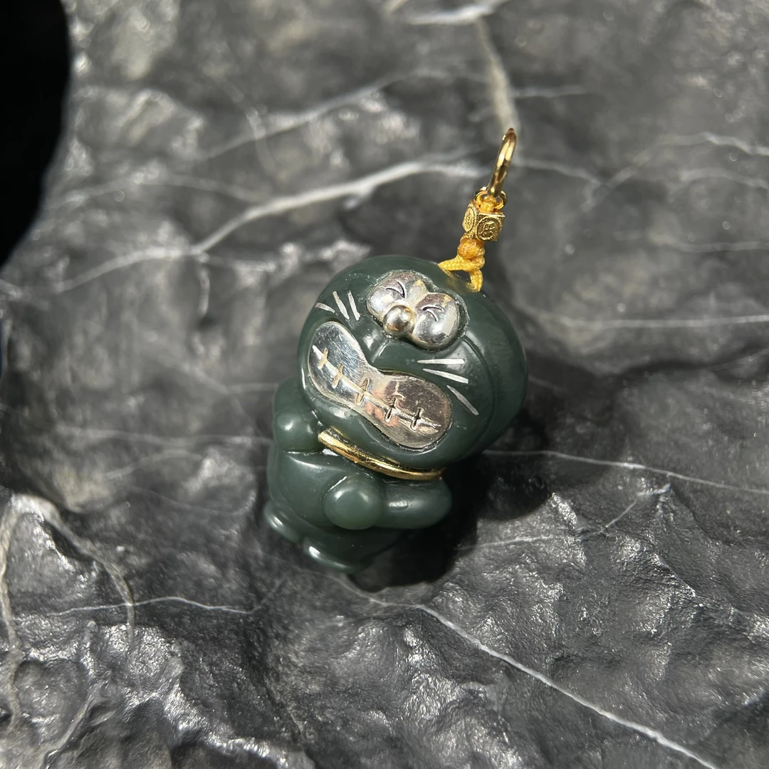 新疆且末蓝手工雕蓝胖子手工措银s925 27*19*18 KT25090918