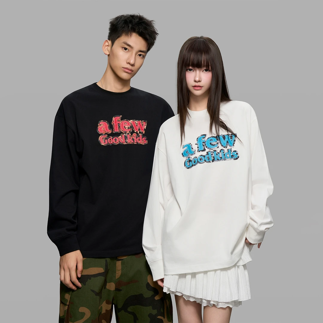 AFGK25FW蕾丝豹纹贴布长袖T恤春秋美式复古上衣男女休闲打底衫