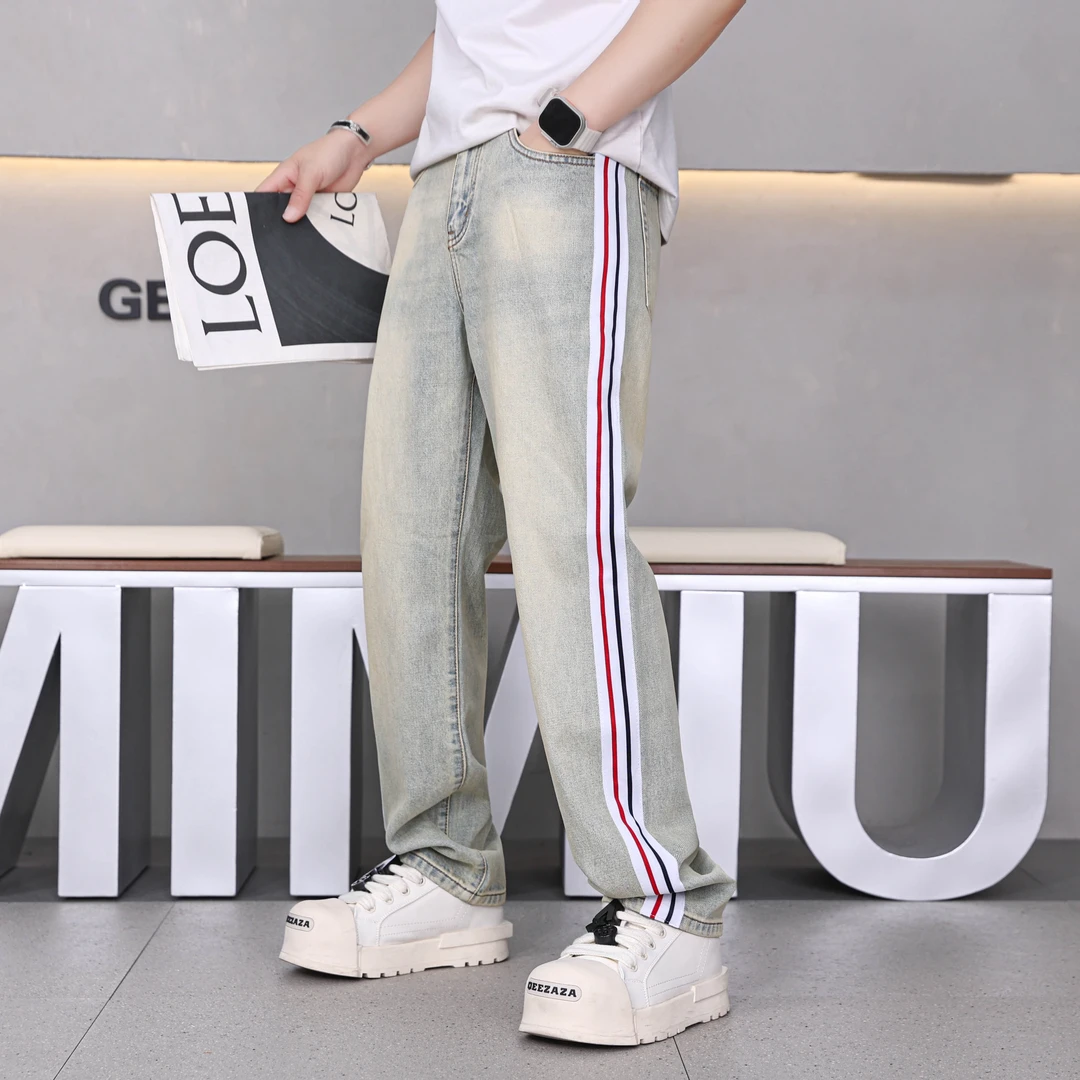 2025春夏直筒宽松水洗设计师潮流时尚百搭男士牛仔裤