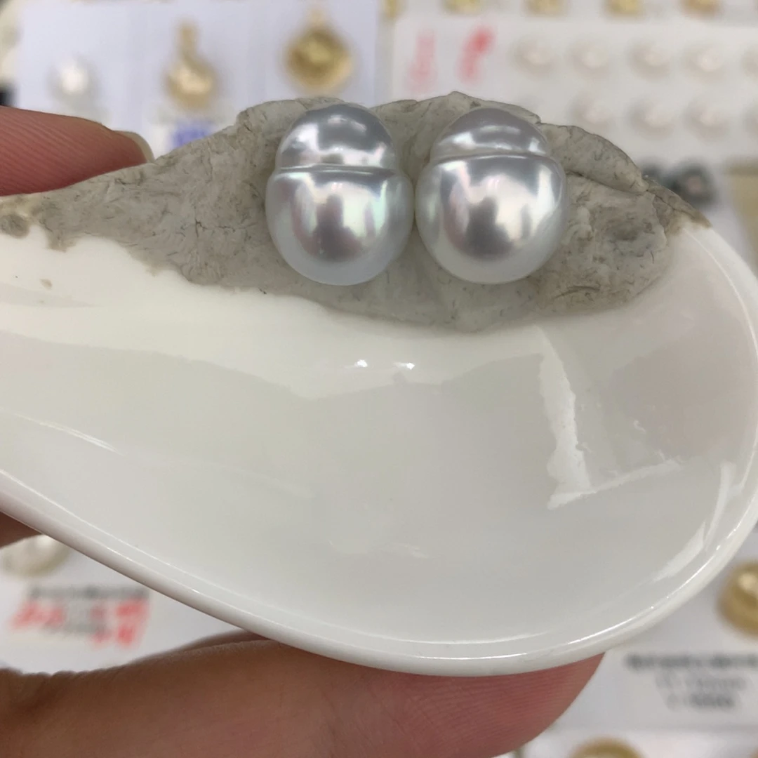 未镶嵌裸珠海水珍珠11-12mm澳白银蓝光对珠