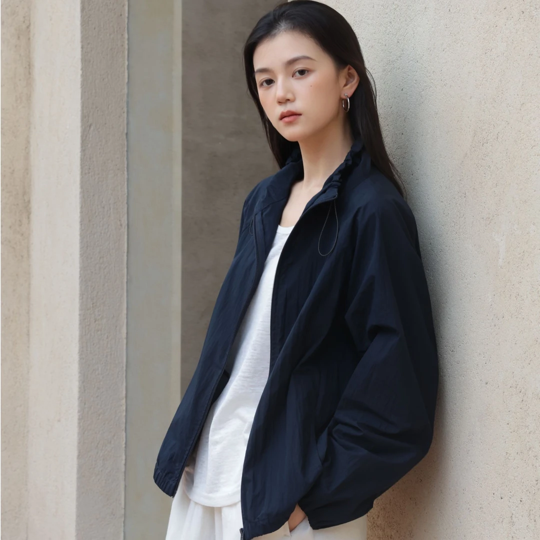 麻享【皮肤衣·外套】匹马棉休闲时尚百搭纯色夹克外套FSY50953