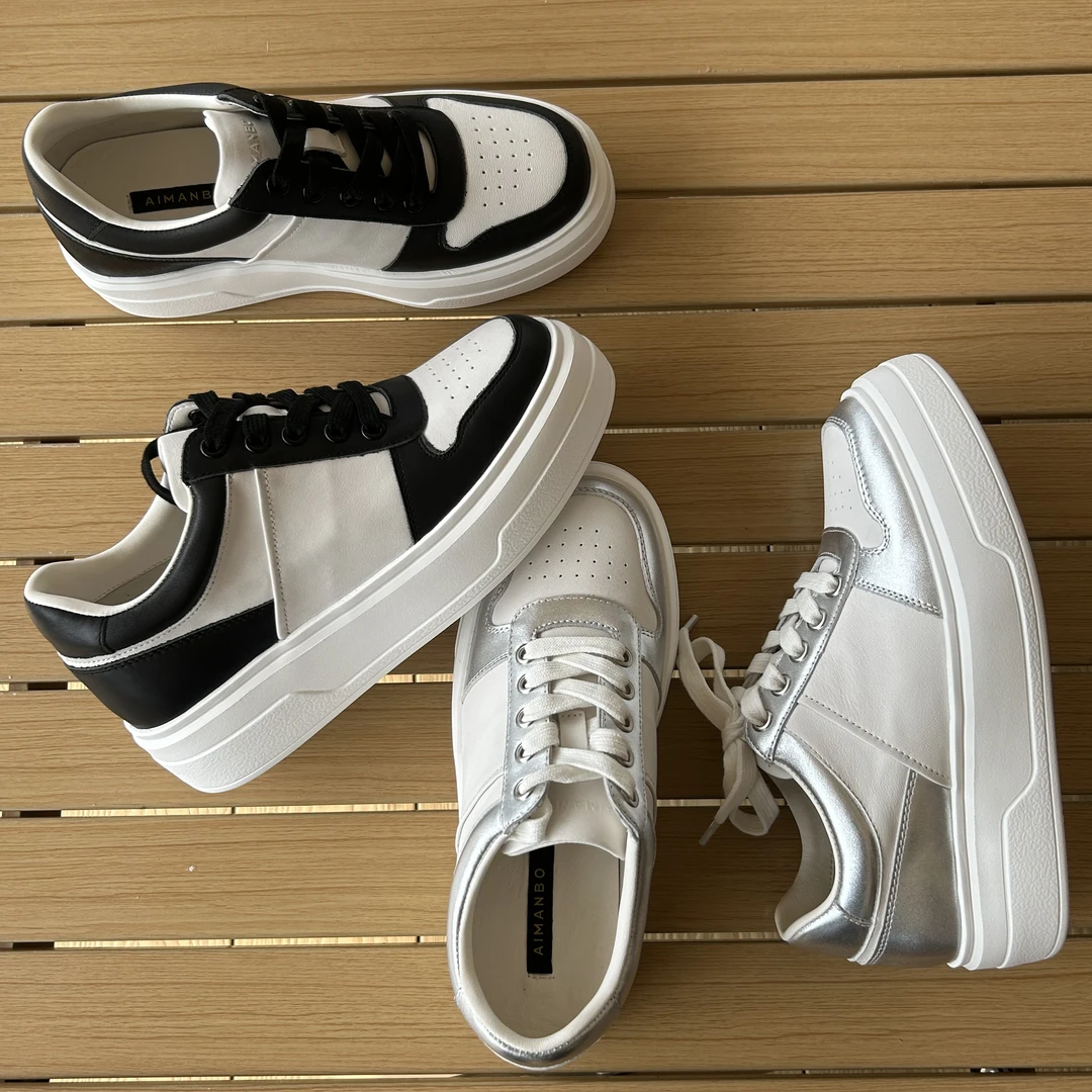 花语梦广州工厂真皮板鞋拼色撞色时尚百搭厚底韩版运动春秋