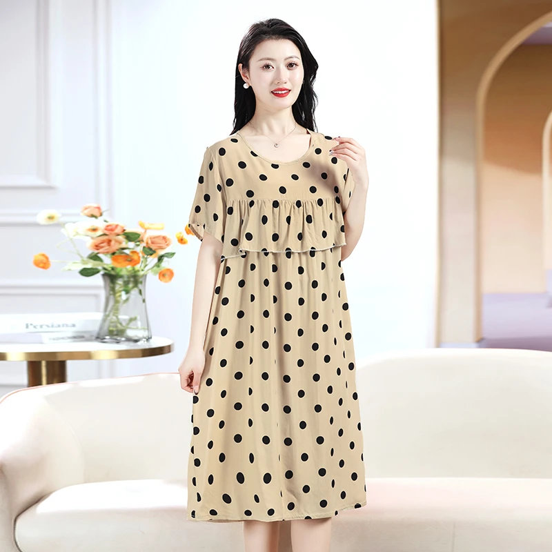 大码夏季新款棉绸碎花睡裙荷叶边宽松居家绵绸睡裙中长款显瘦