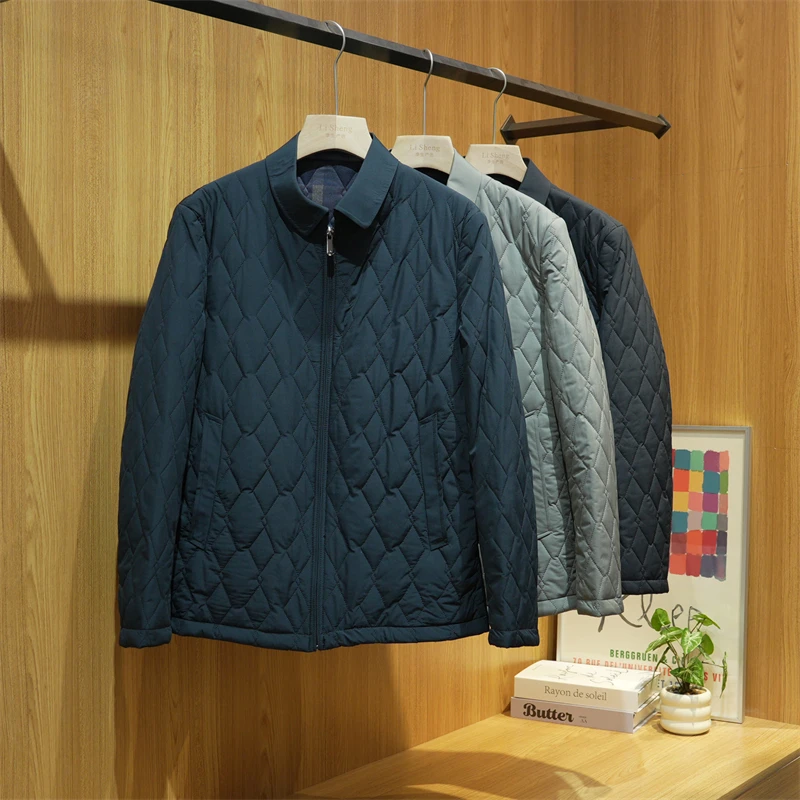 冬季男士保暖菱格款棉服轻便休闲小棉袄翻领百搭棉衣ZJ214-8215