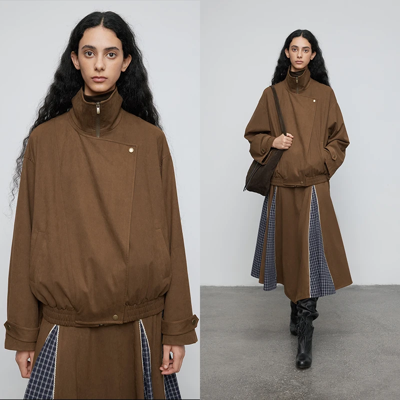 半圆女装[复古]2025秋季短款宽松休闲立领长袖外套女Q5521770