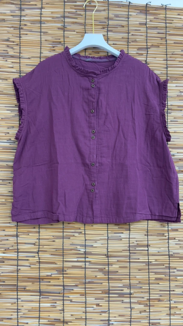 二牛家净色木耳边双纱开衫