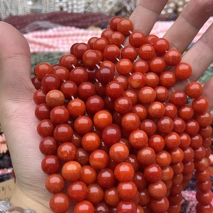 玛瑙/玉髓未镶嵌珠宝半成品2条10mm左右南红