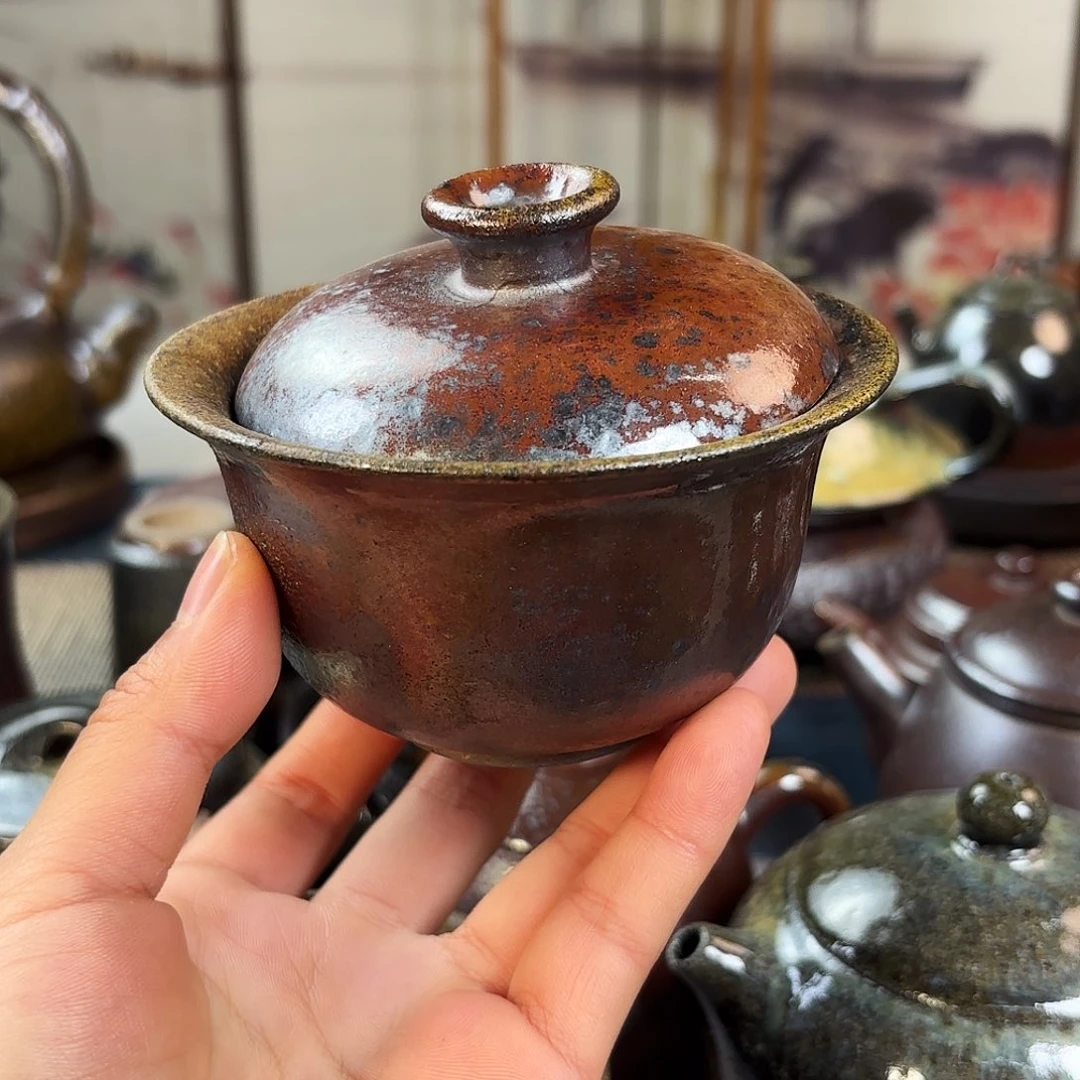 壶C***y微瑕柴烧紫砂天青盖碗