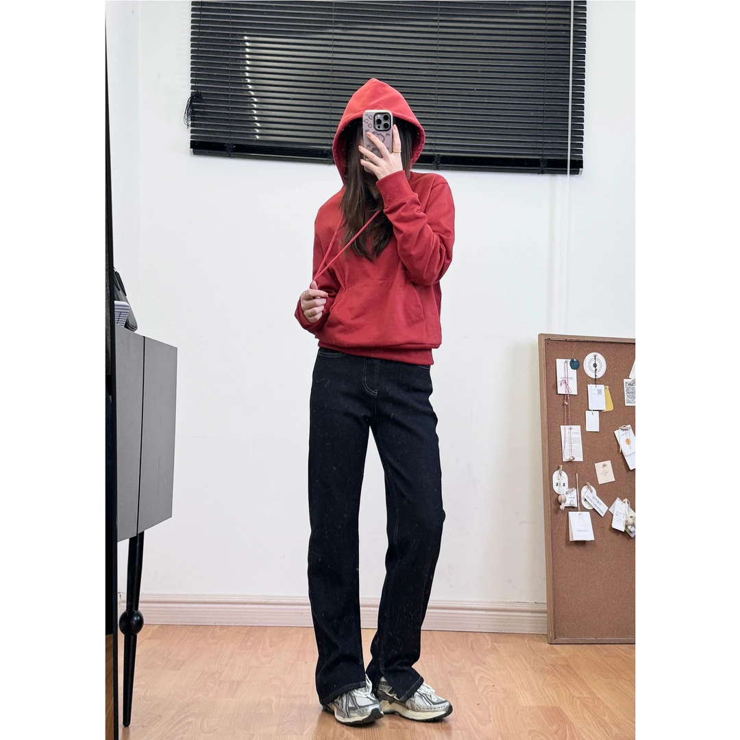 【又到了星期天】加绒薯条高阶窄版弹力直筒经典丹宁牛仔裤梨形天菜