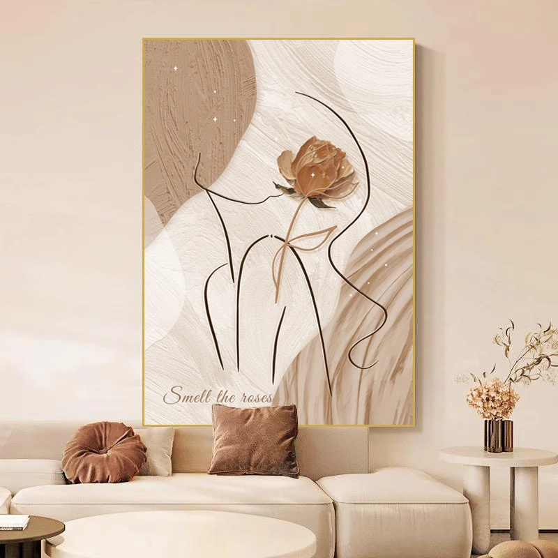 原木奶油风客厅装饰画高级感沙发背景墙挂画抽象人物玄关卧室壁画