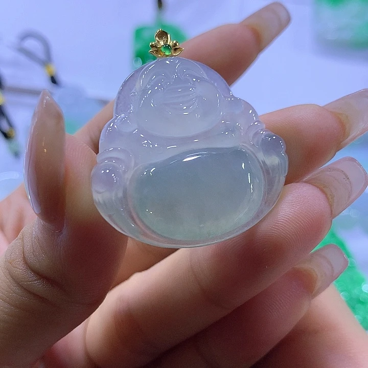 翡翠18K金镶嵌颈饰天然翡翠A货吊坠