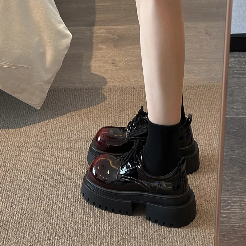 复古甜酷大头小皮鞋女2025秋季新款小个子增高厚底鞋英伦风乐福鞋