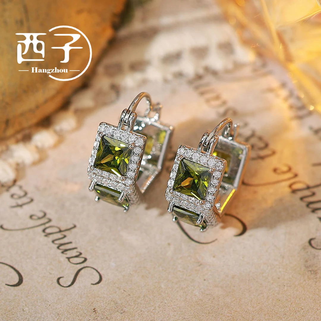铜合金耳饰 西子饰品镀18K金【绿水方形耳扣】
