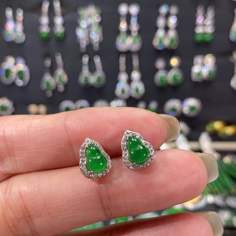 【闪购商品】翡翠耳饰银S925镀金镶嵌