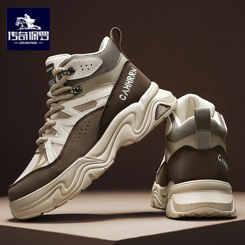 传奇保罗正版男鞋冬季新款高帮运动休闲工装靴男士户外防滑马丁靴