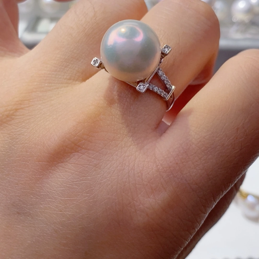 戒指银S925镶嵌淡水珍珠舟*行