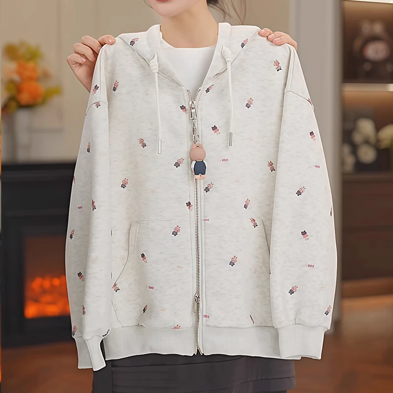 女童拉布布外套2025新款春秋款中大童连帽开衫卡通印花卫衣运动潮