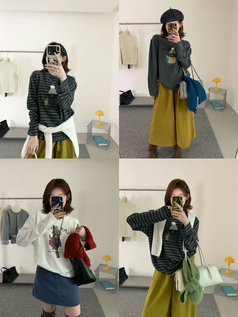 【帽子小熊】圆领百搭字母休闲长袖F1221（福利款）