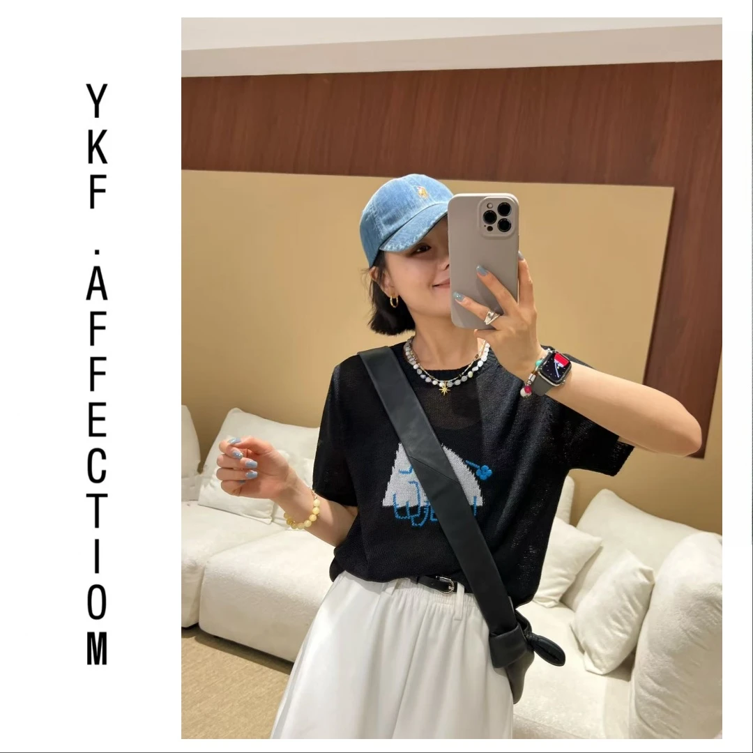 【小吉象】修身简约显瘦百搭刺绣毛织短袖T恤41001