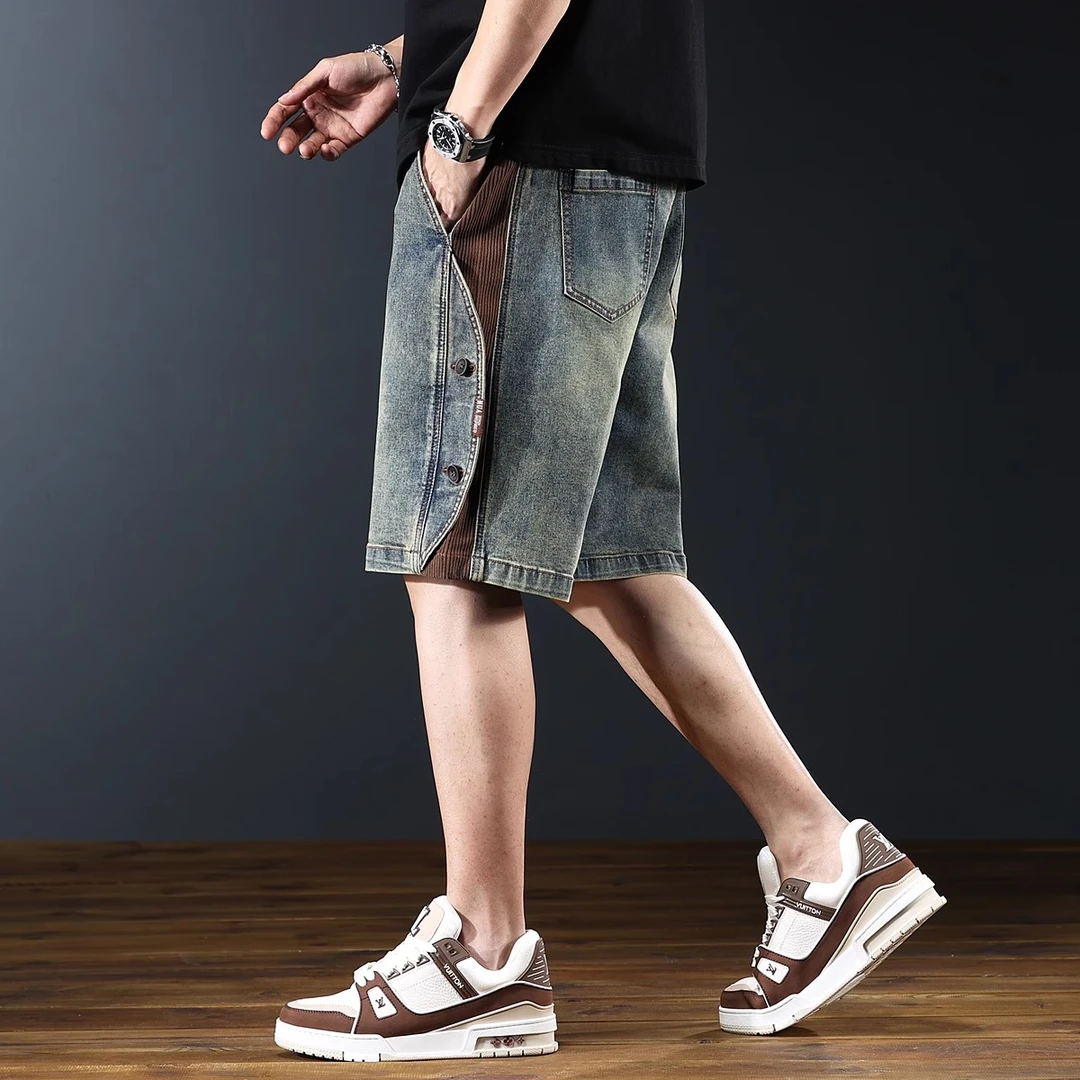 Cebrodz美式复古牛仔短裤男夏季新款宽松重磅洗水五分裤休闲裤