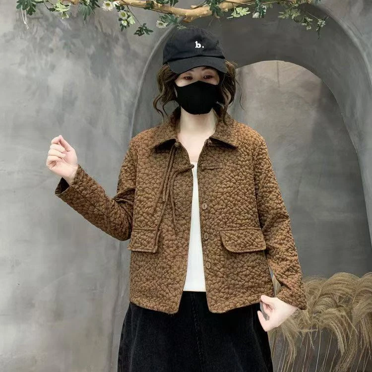 【喜慕】2025新款春季立体花朵复古盘口外套夹克C01