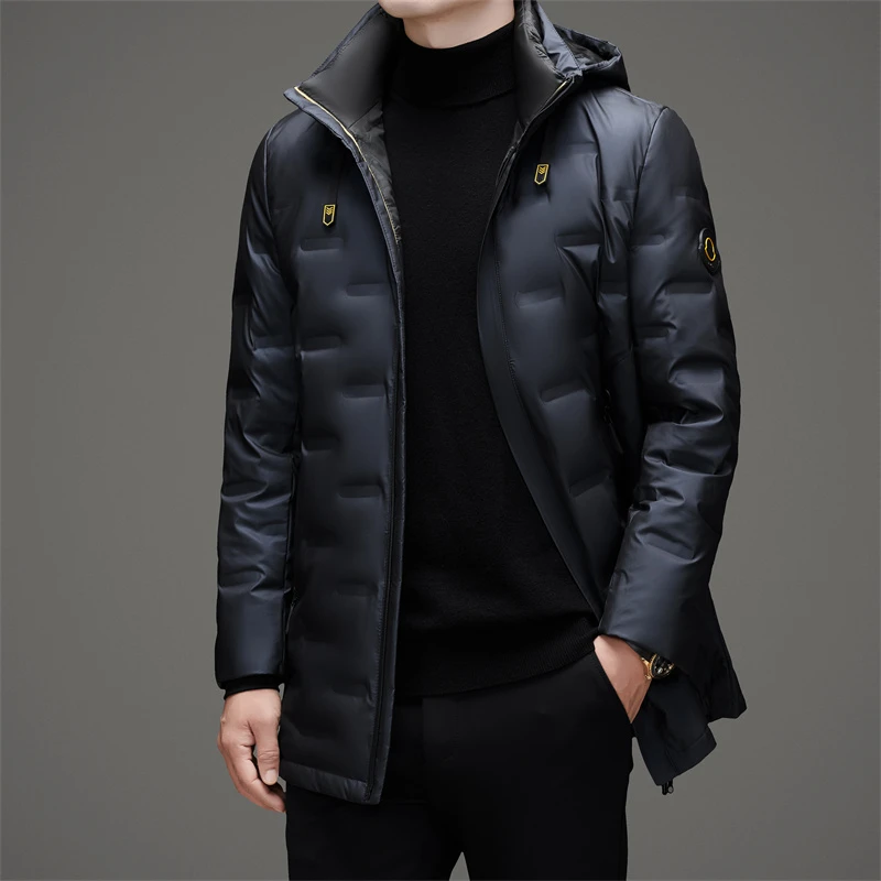 【奥莱撤柜】法国轻奢男士羽绒服时尚休闲保暖鹅绒服中长款连帽外套
