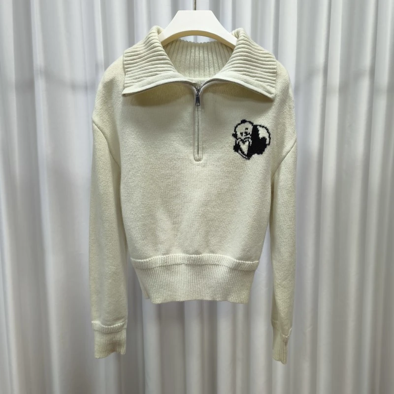 LI丽系列  Z1022  女装春秋翻领针织毛衣本白色TK9556031