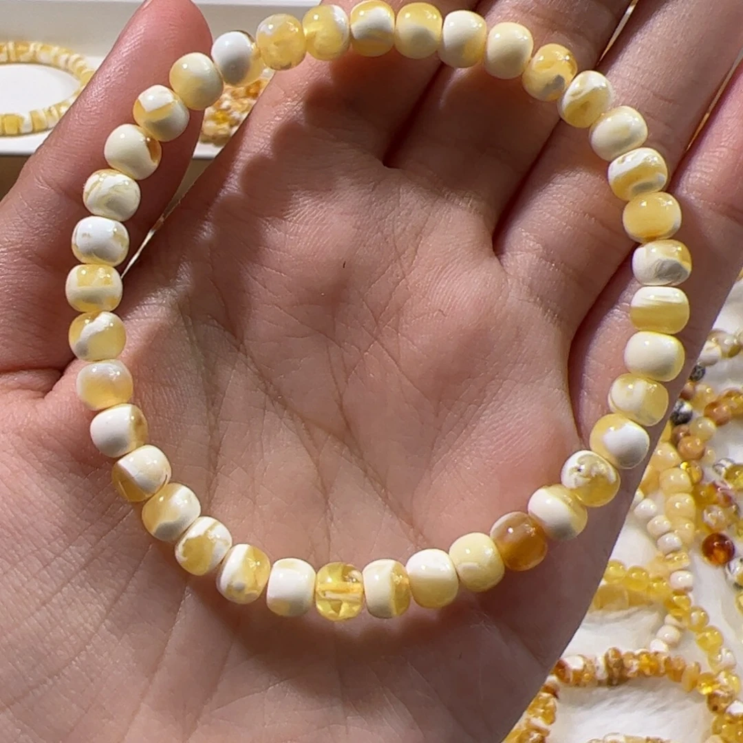 琥珀未镶嵌珠宝奇石5mm+金瓷白老型单圈