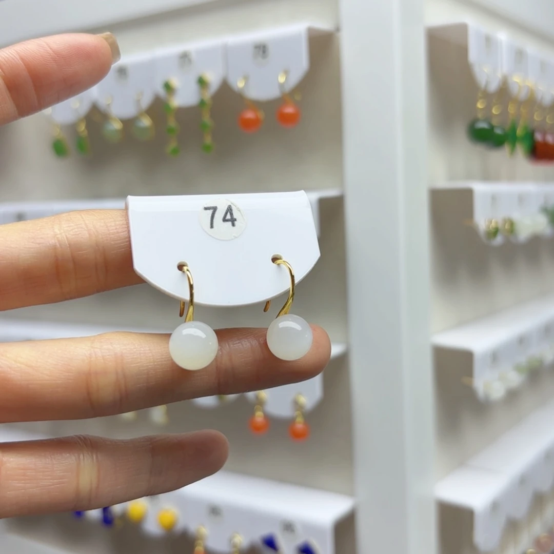 银S925镶嵌和田玉耳饰