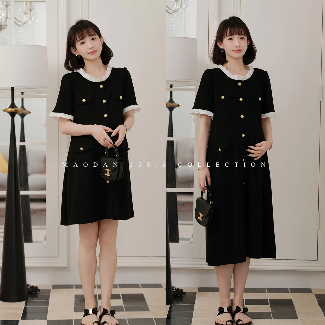 maodan/猫单【西亚时钟】孕妇装2025新款夏装洋气经典小香风连衣裙.