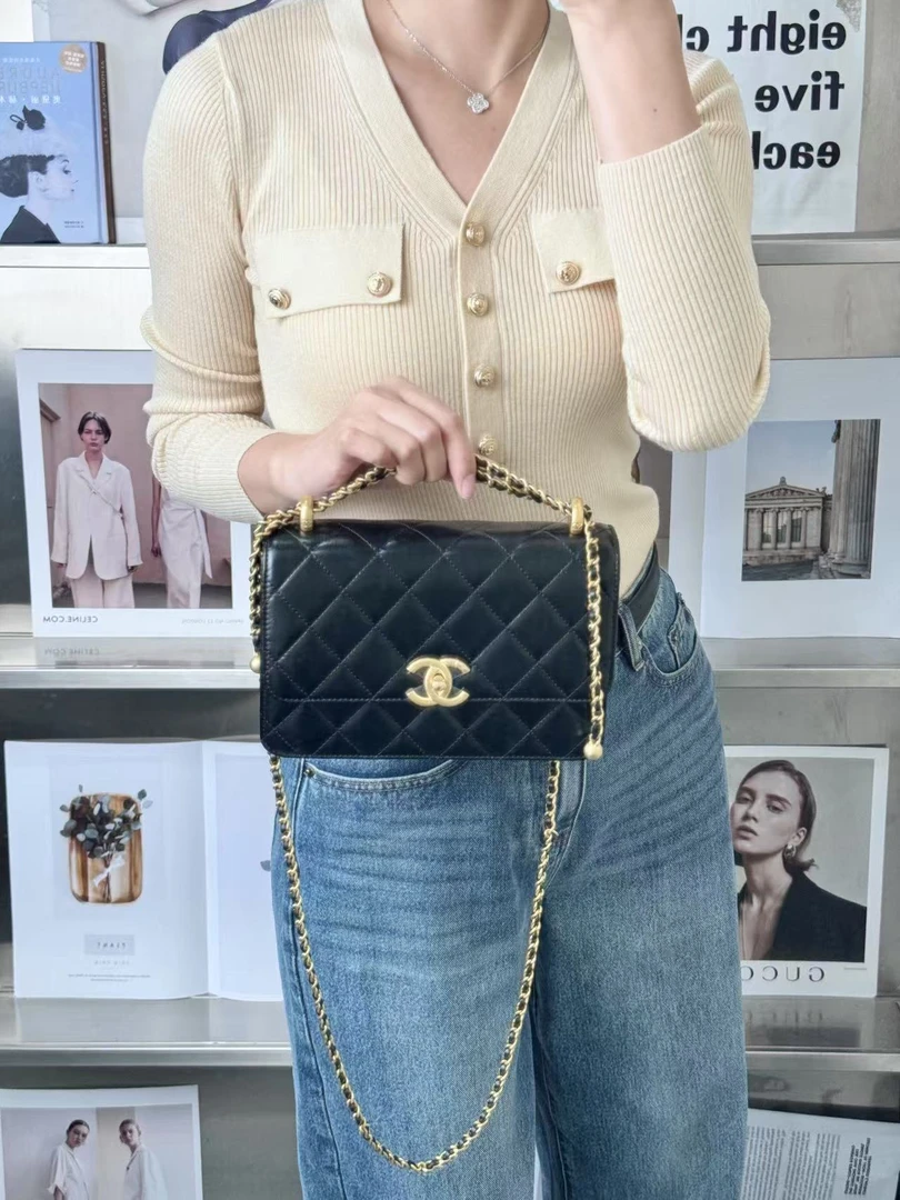 99新 Chanel/香奈儿 香奈儿 双金珠22黑金链条包/优品
