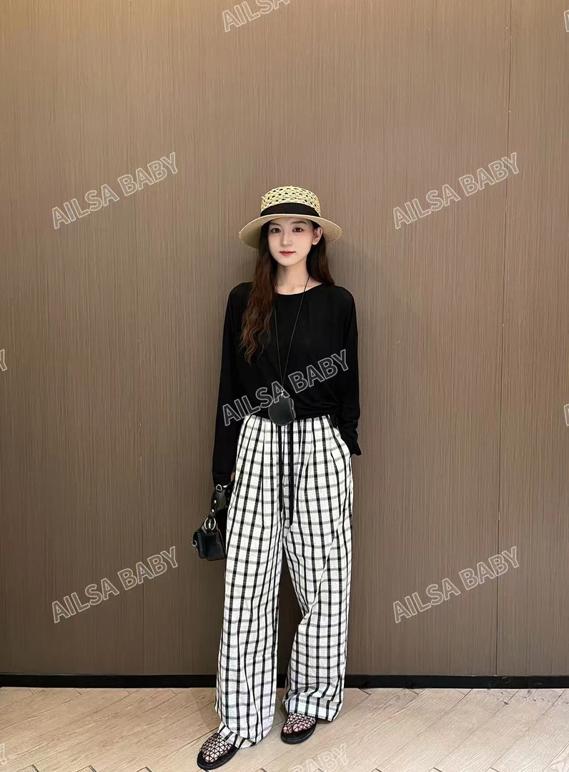 【AILSA BABY】（清仓裤子）欧货格子松紧腰抽绳休闲裤/61104A