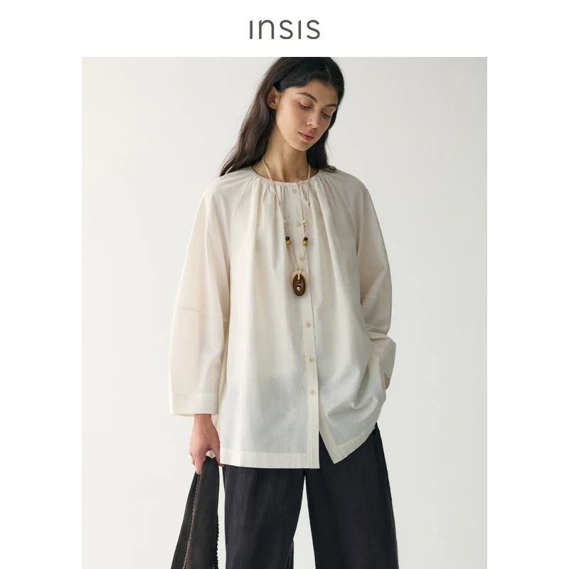 INSISFEMME八分袖圆领宽松衬衫FN25111105