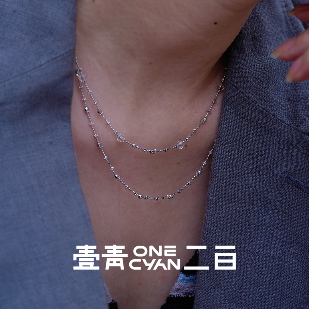 ONECYAN 坠链均925银 《冰眸雪》纯银意大利爆闪项链小众锁骨链轻奢