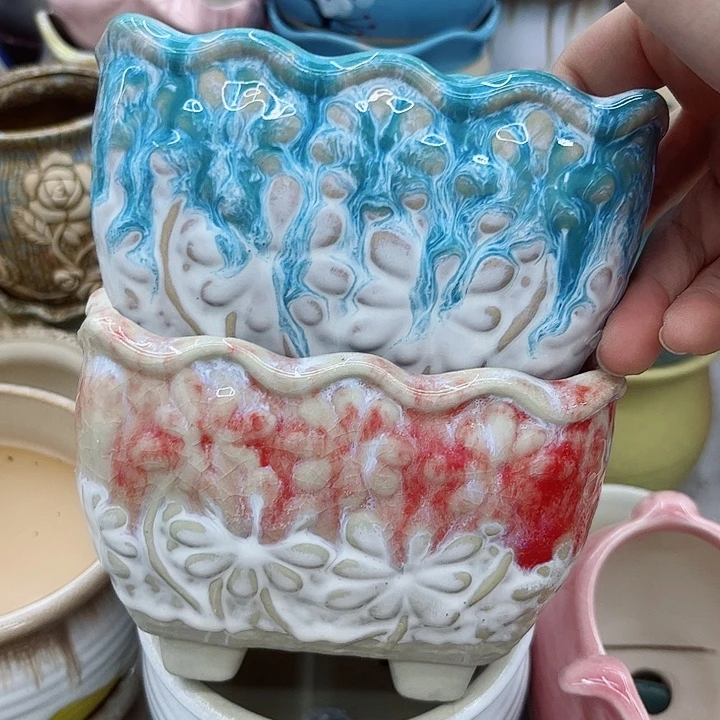 多肉绿植陶瓷花盆9.9包邮，有孔