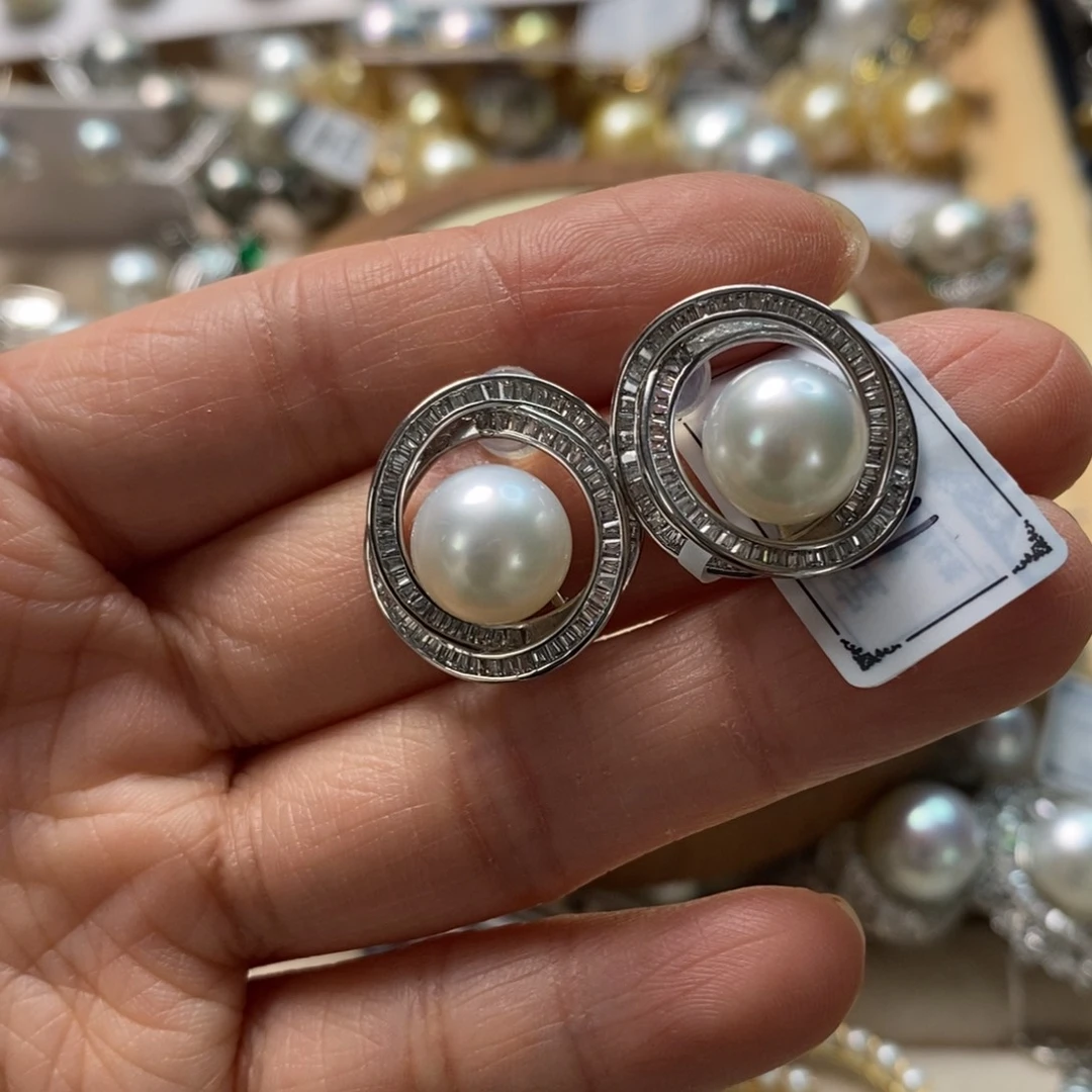 海水珍珠耳饰银S925镶嵌