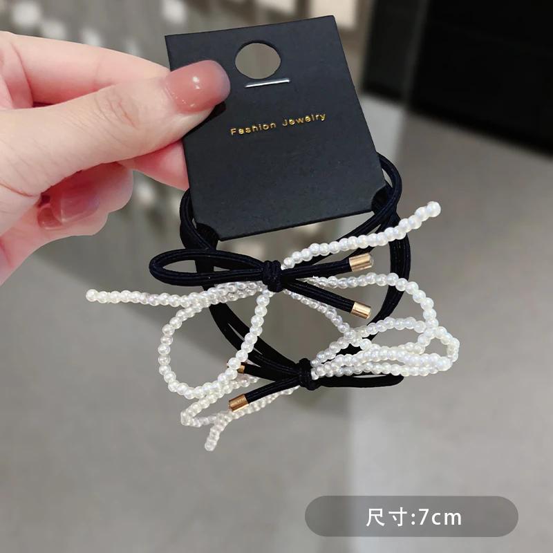 小众设计韩国头饰发饰头圈简约百搭气质皮筋珍珠发圈蝴蝶结发绳女