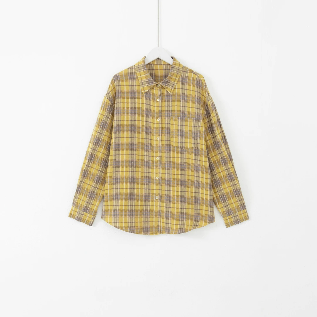 几里与麻【黄油曲奇】美式复古宽松慵懒格子衬衫 2091754