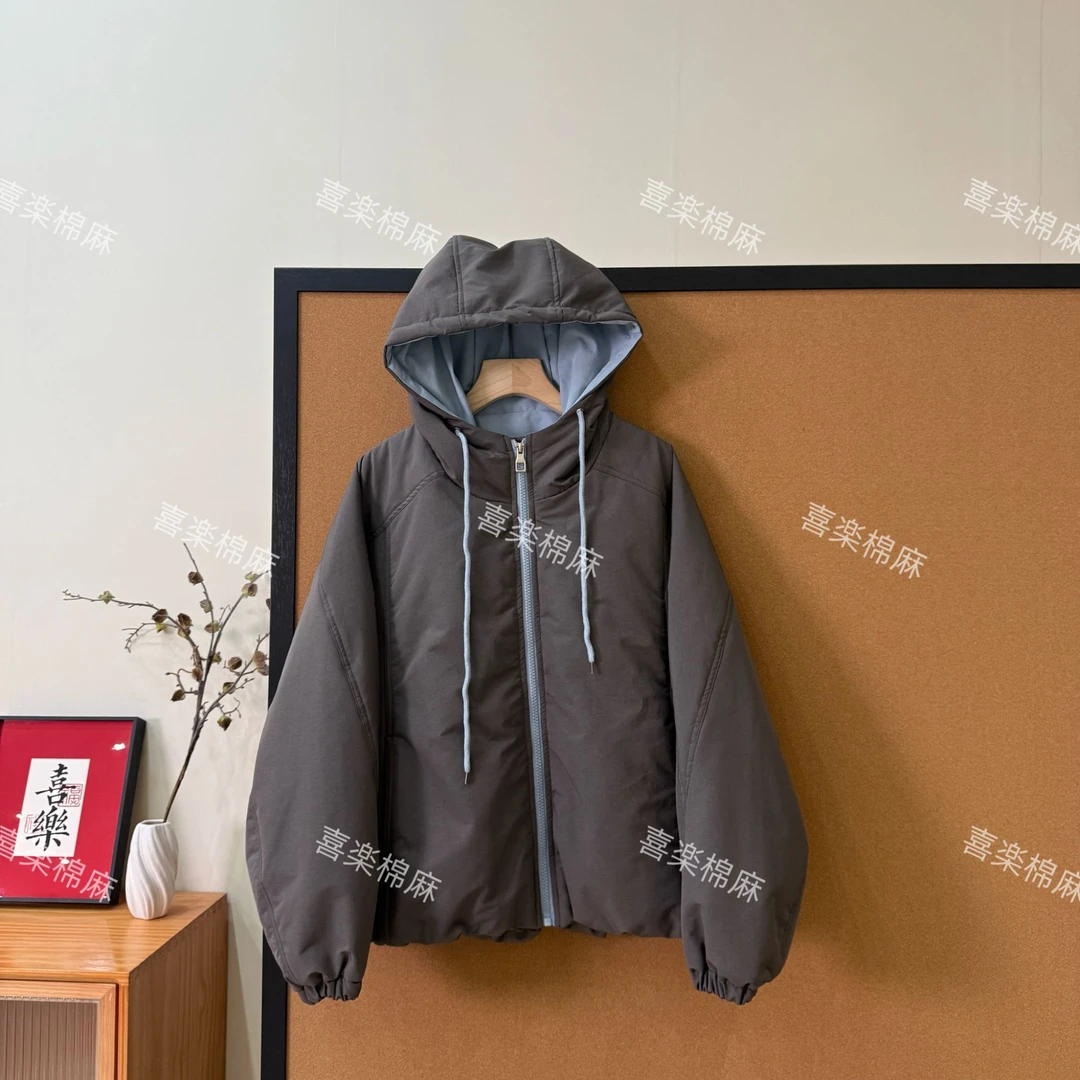 喜樂  2025简约连帽相色棉服外套冬季新款百搭加厚保暖休闲女士