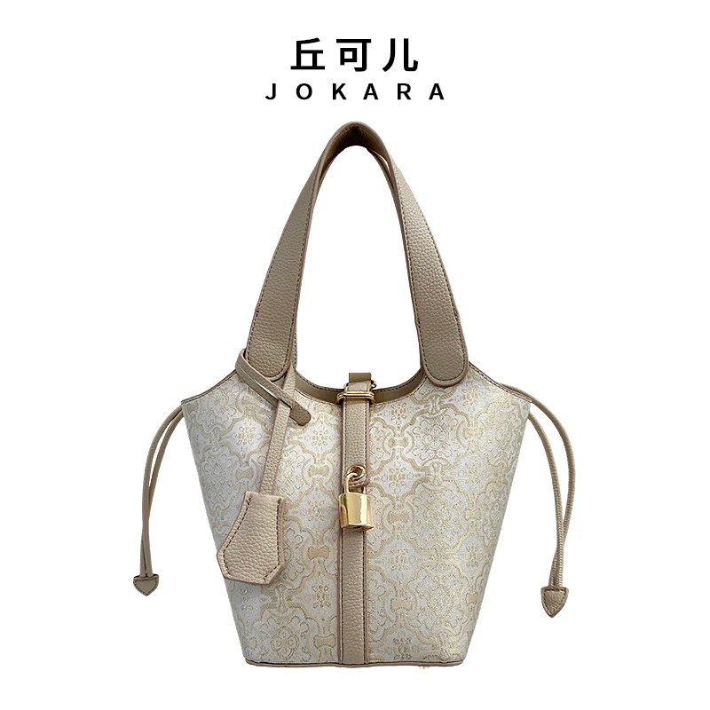 Jokara/丘可儿【如意包】提花手拿菜篮子气质中式优雅手提包