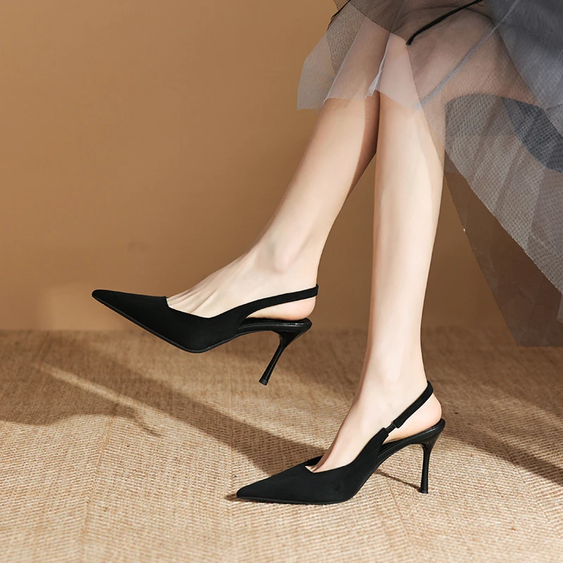 sufeifei/苏妃妃气质包头凉鞋女细跟不累脚通勤百搭浅口高跟鞋-A0