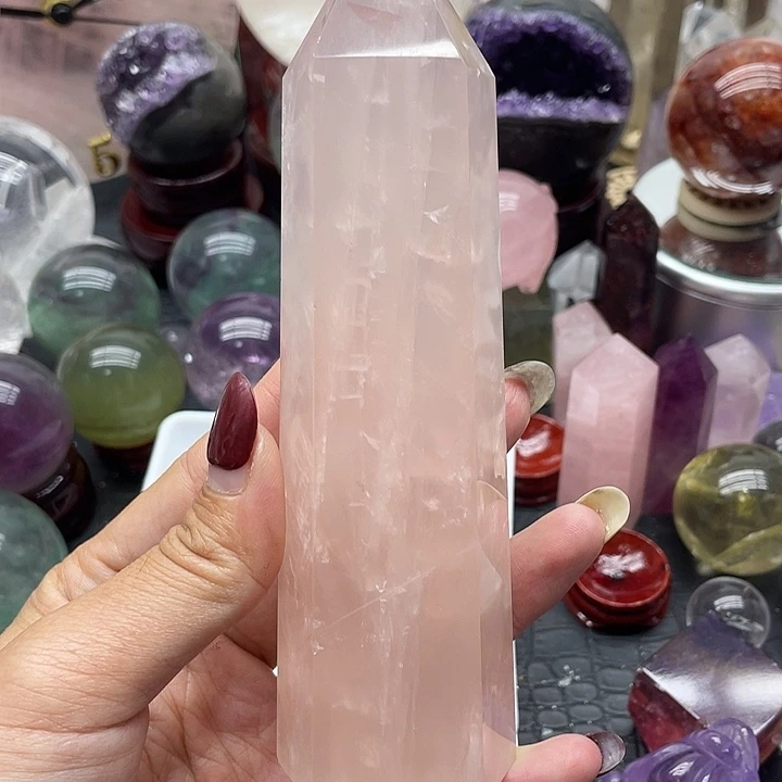 安***朵水晶珠宝半成品未镶嵌12粉水晶柱