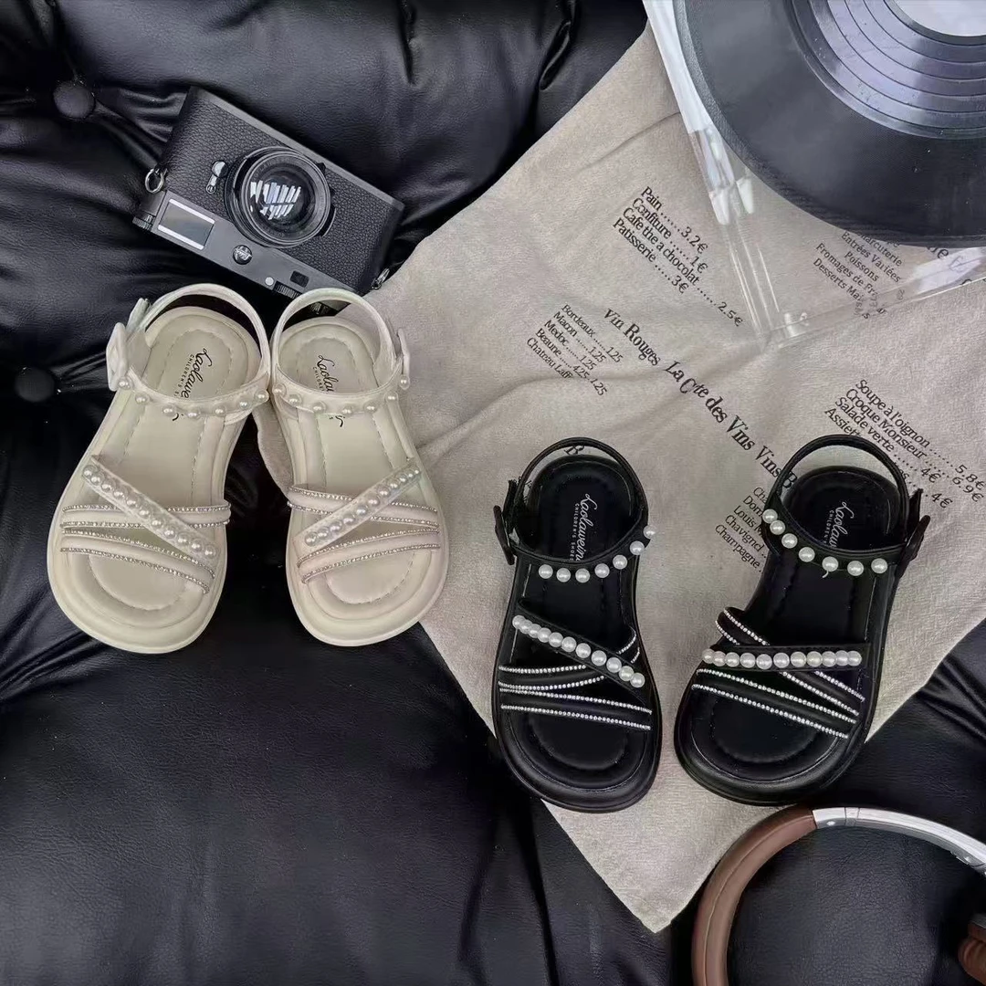 2025夏季中大童露趾潮流软底珍珠百搭凉鞋LLWN801