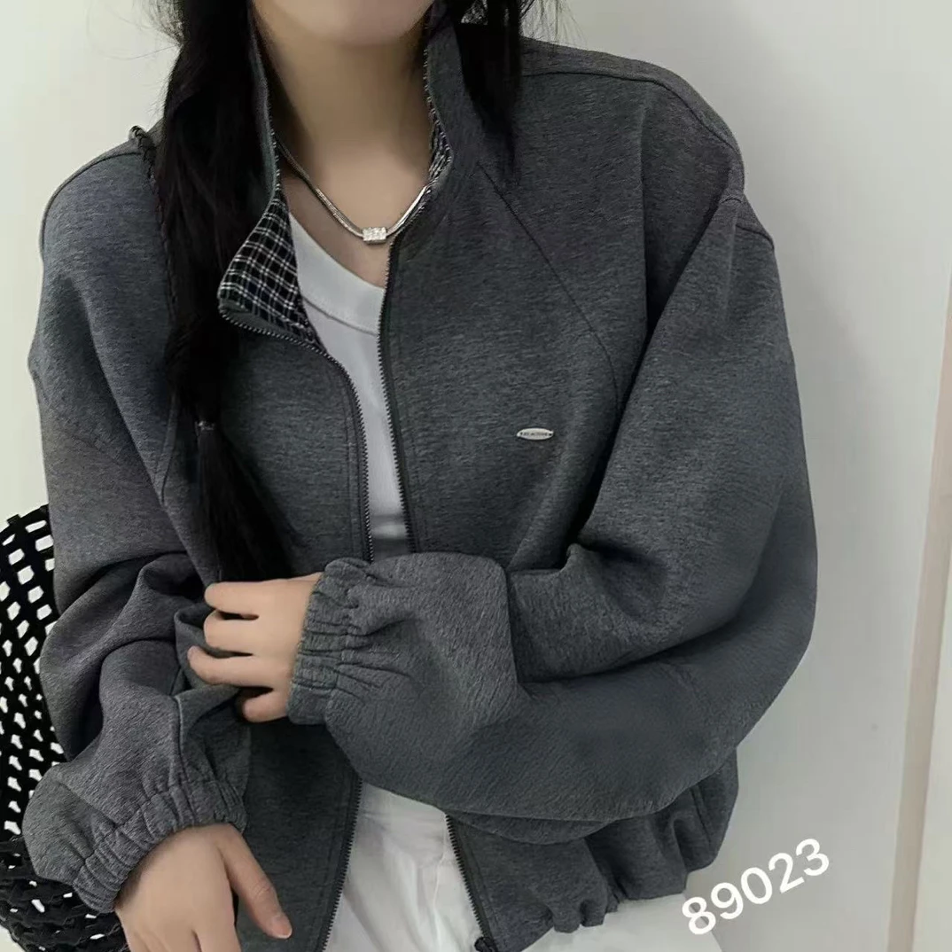 【婷姐家】89023欧货爱心拉链立领百搭韩版宽松短款外套