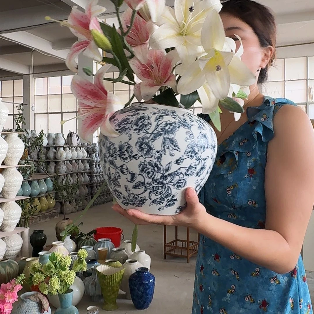 景德镇陶瓷花瓶青花瓷萝卜墩高20口10