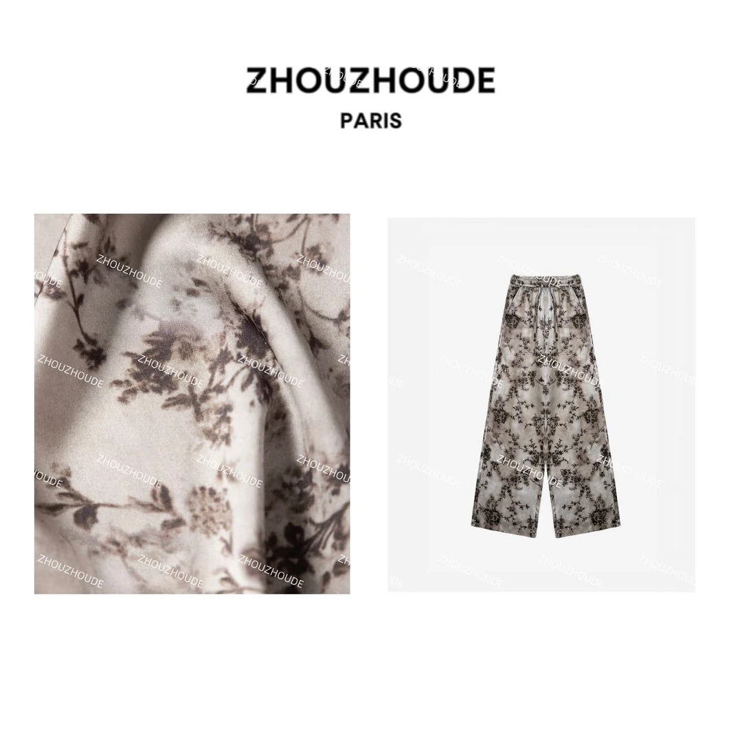 ZHOUZHOUDE【松间诗卉】定染国风感桂花晕染高级缎面显瘦宽松直筒裤