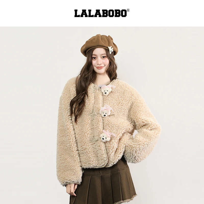 LALABOBO立体小狗盘扣毛短款绒外套FBEC-WSDR12