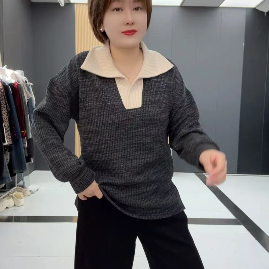 858梵#大码女装长袖上衣女宽松显瘦胖妹妹内搭秋季休闲百搭上衣